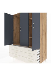 Kronos Dolap 5 Raflı 6 Çekmeceli Tek Askılı 132x59x195 Çam-Antrasit/Aytaşı