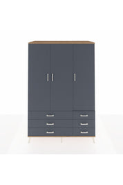 Kronos Dolap 5 Raflı 6 Çekmeceli Tek Askılı 132x59x195 Çam-Antrasit/Antrasit