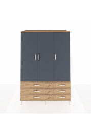 Kronos Dolap 5 Raflı 6 Çekmeceli Tek Askılı 132x59x195 Çam-Antrasit/Çam