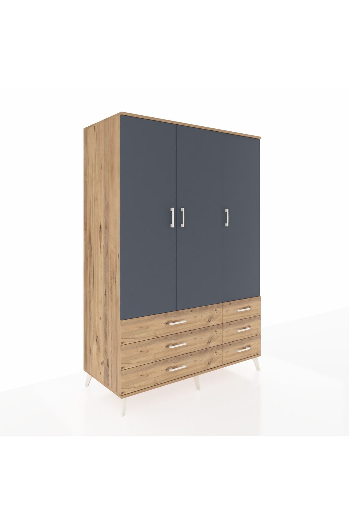 Kronos Dolap 5 Raflı 6 Çekmeceli Tek Askılı 132x59x195 Çam-Antrasit/Çam