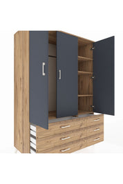 Kronos Dolap 5 Raflı 6 Çekmeceli Tek Askılı 132x59x195 Çam-Antrasit/Çam