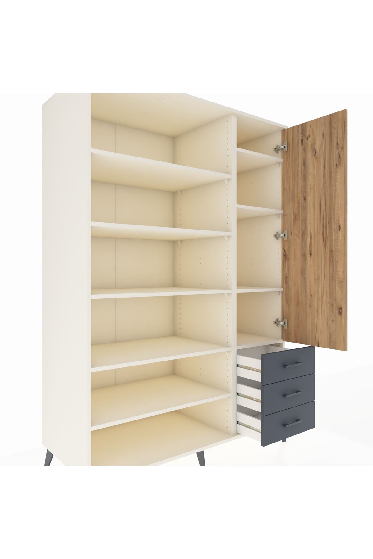 Kronos Dolap 9 Raflı 3 Çekmeceli Tek Kapaklı 132x59x195 Aytaşı-Çam/Antrasit