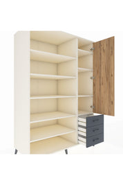 Kronos Dolap 9 Raflı 3 Çekmeceli Tek Kapaklı 132x59x195 Aytaşı-Çam/Antrasit