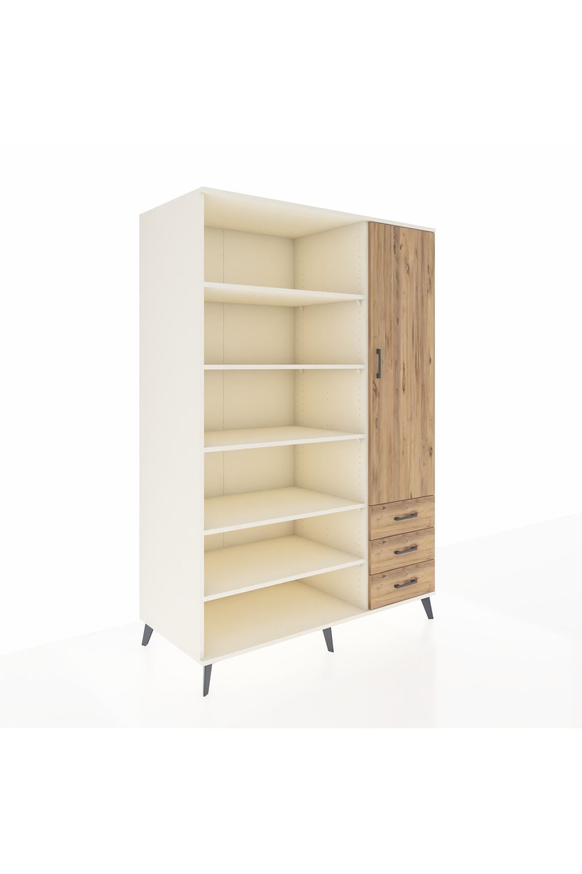 Kronos Dolap 9 Raflı 3 Çekmeceli Tek Kapaklı 132x59x195 Aytaşı-Çam/Çam