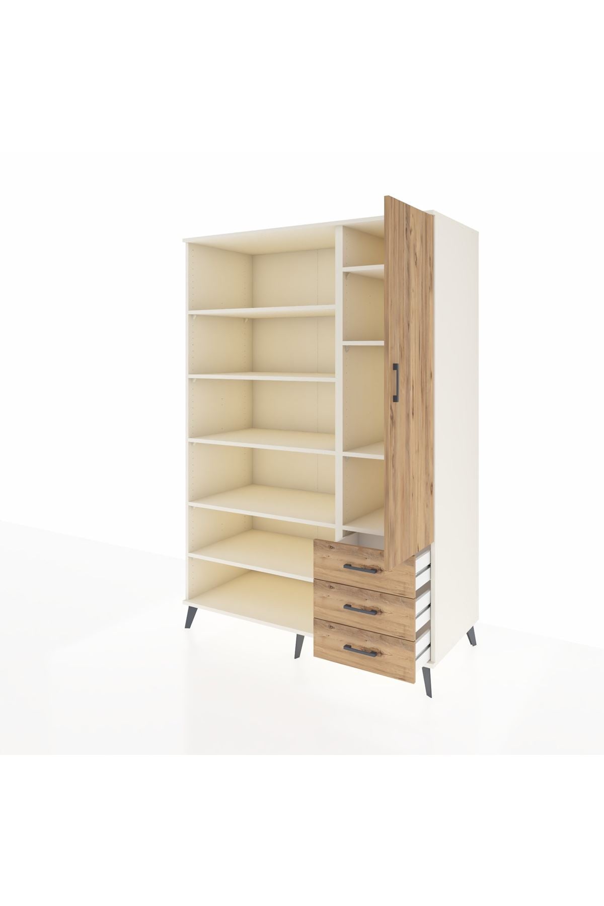 Kronos Dolap 9 Raflı 3 Çekmeceli Tek Kapaklı 132x59x195 Aytaşı-Çam/Çam