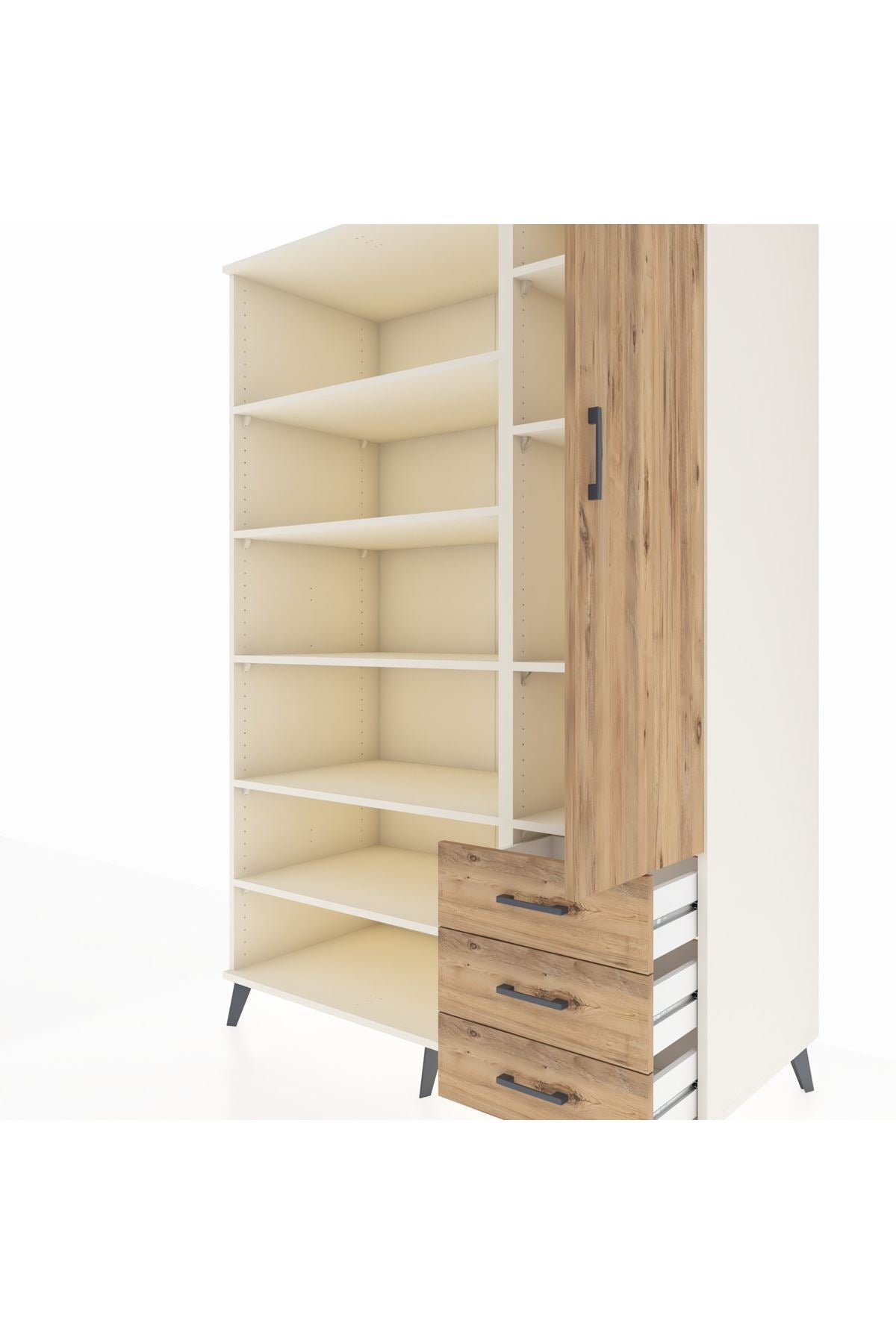 Kronos Dolap 9 Raflı 3 Çekmeceli Tek Kapaklı 132x59x195 Aytaşı-Çam/Çam