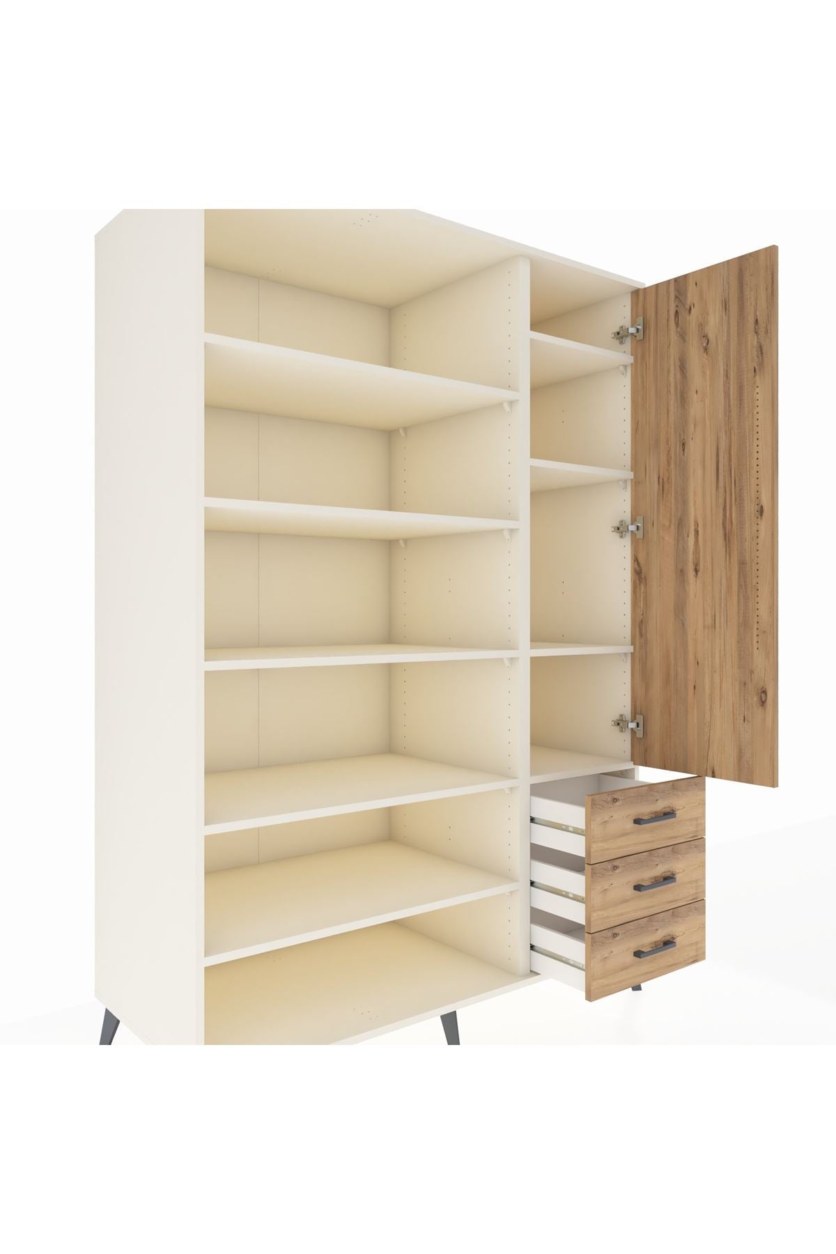 Kronos Dolap 9 Raflı 3 Çekmeceli Tek Kapaklı 132x59x195 Aytaşı-Çam/Çam