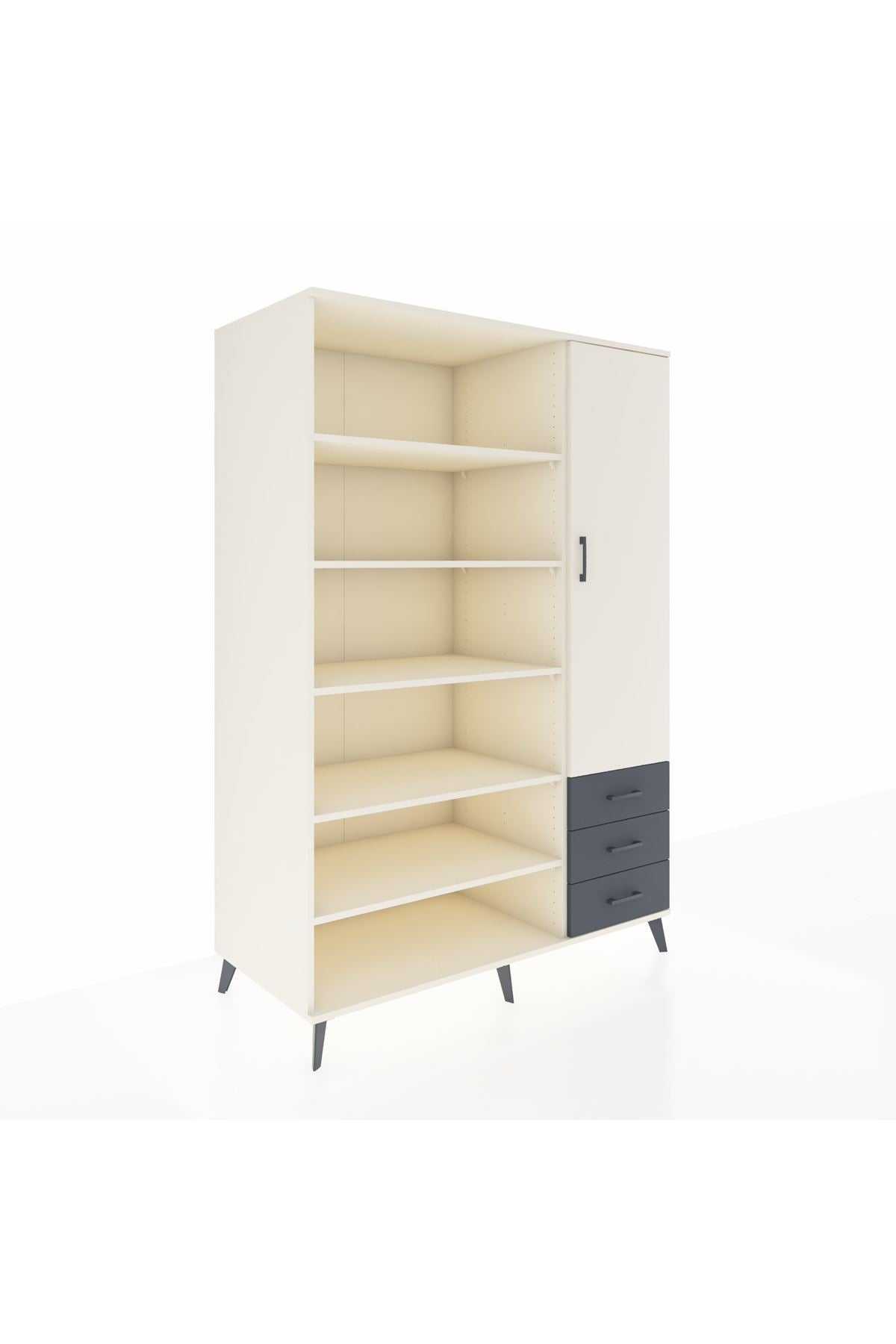 Kronos Dolap 9 Raflı 3 Çekmeceli Tek Kapaklı 132x59x195 Aytaşı-Aytaşı/Antrasit