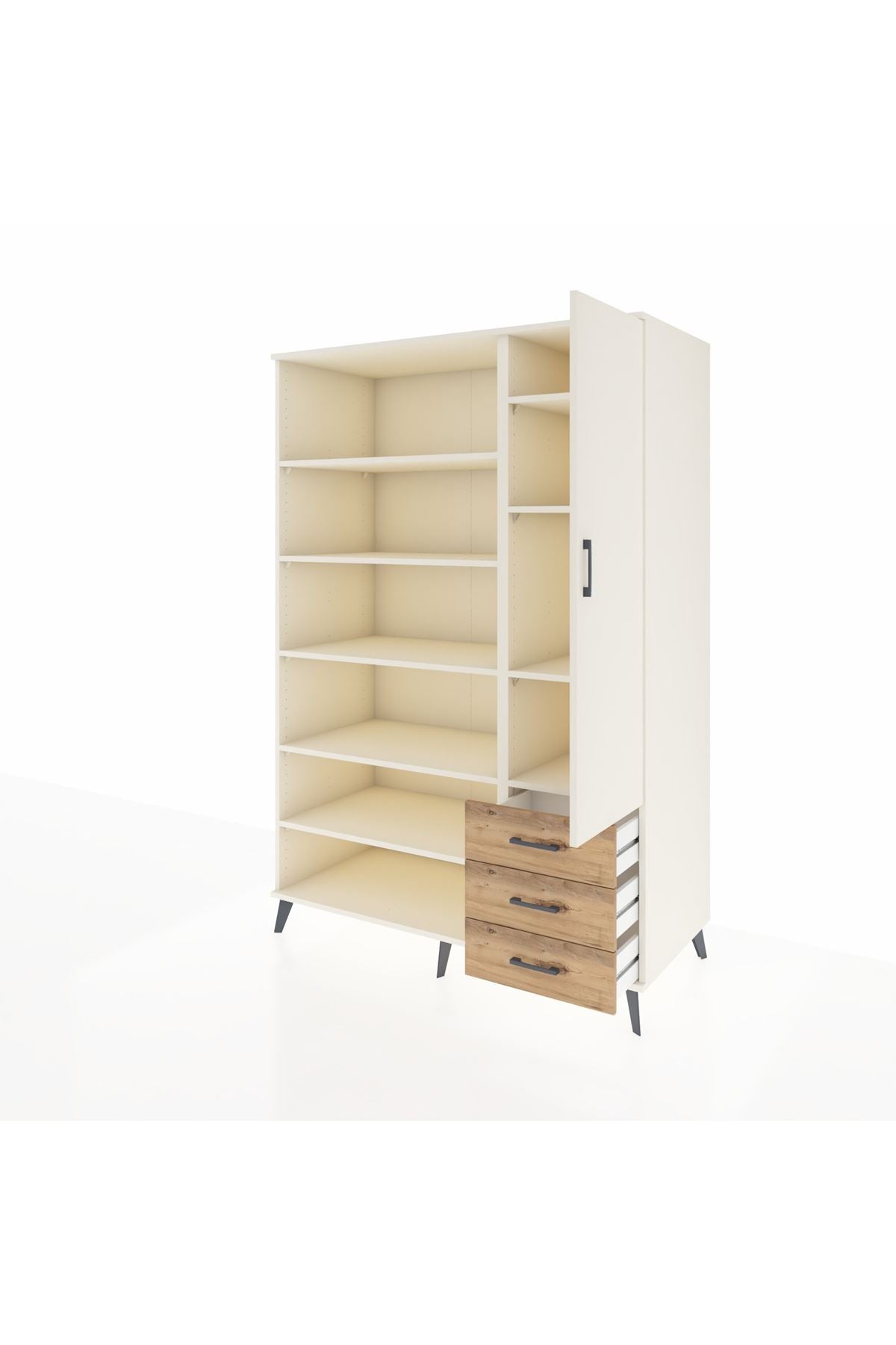 Kronos Dolap 9 Raflı 3 Çekmeceli Tek Kapaklı 132x59x195 Aytaşı-Aytaşı/Çam