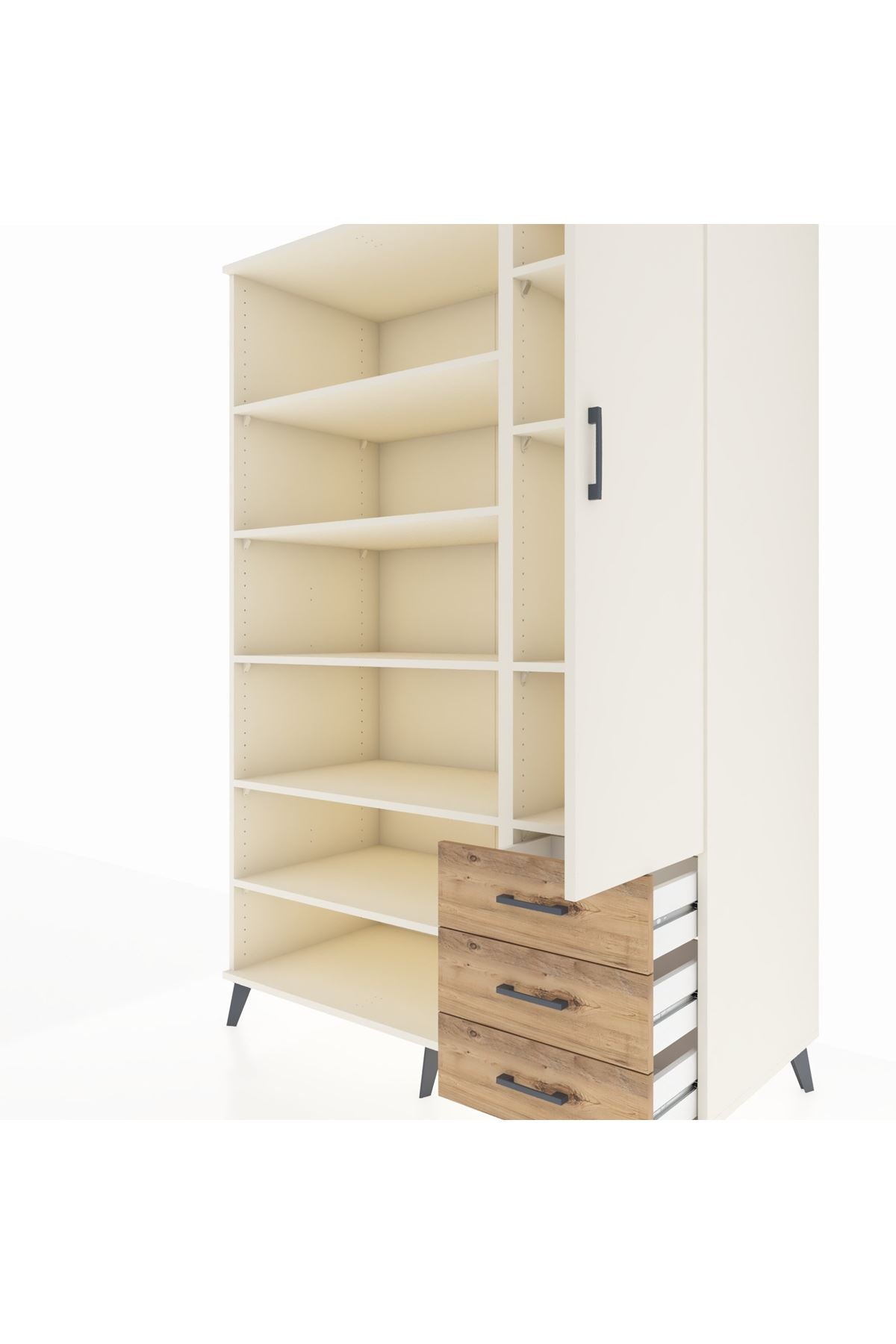 Kronos Dolap 9 Raflı 3 Çekmeceli Tek Kapaklı 132x59x195 Aytaşı-Aytaşı/Çam