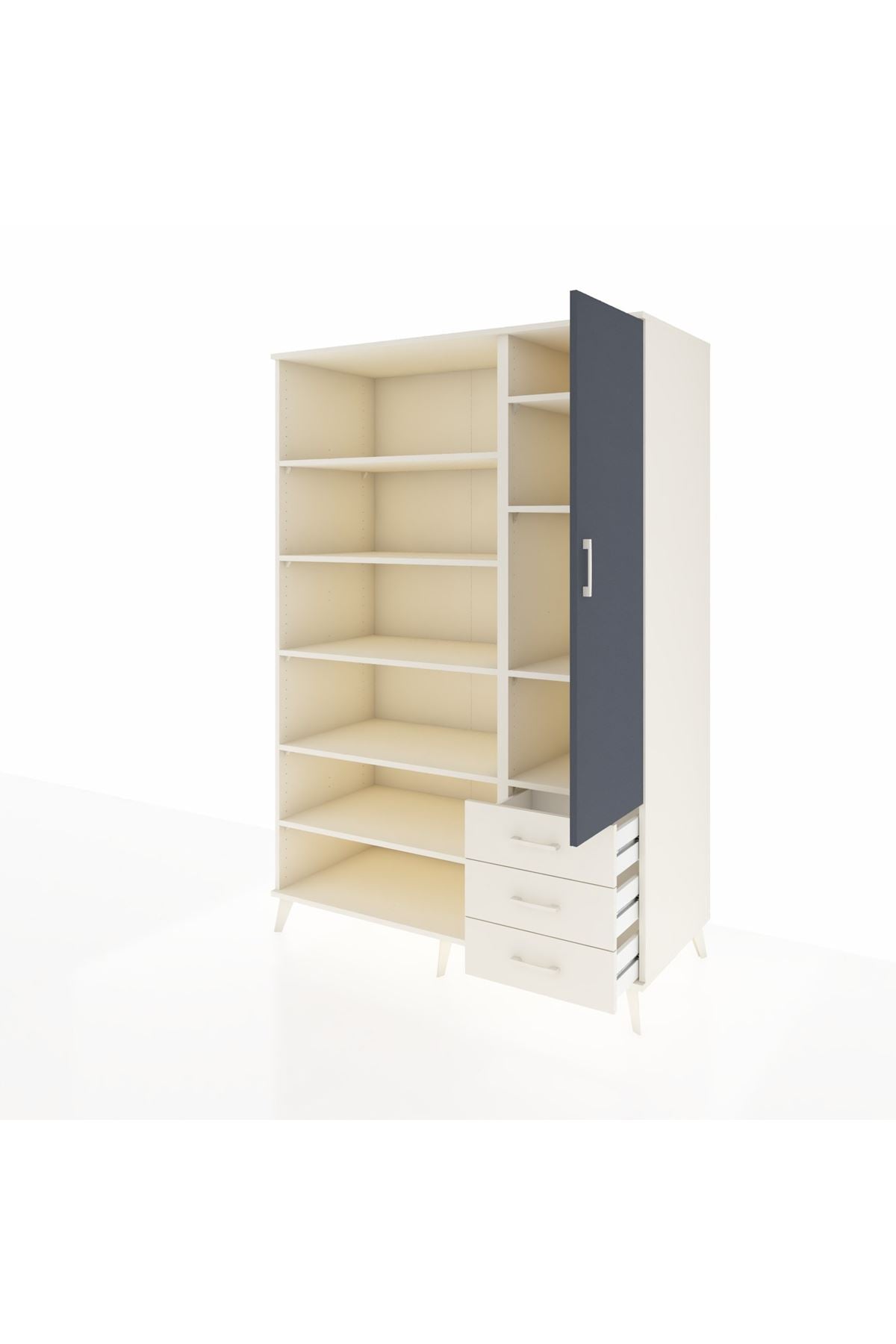 Kronos Dolap 9 Raflı 3 Çekmeceli Tek Kapaklı 132x59x195 Aytaşı-Antrasit/Aytaşı