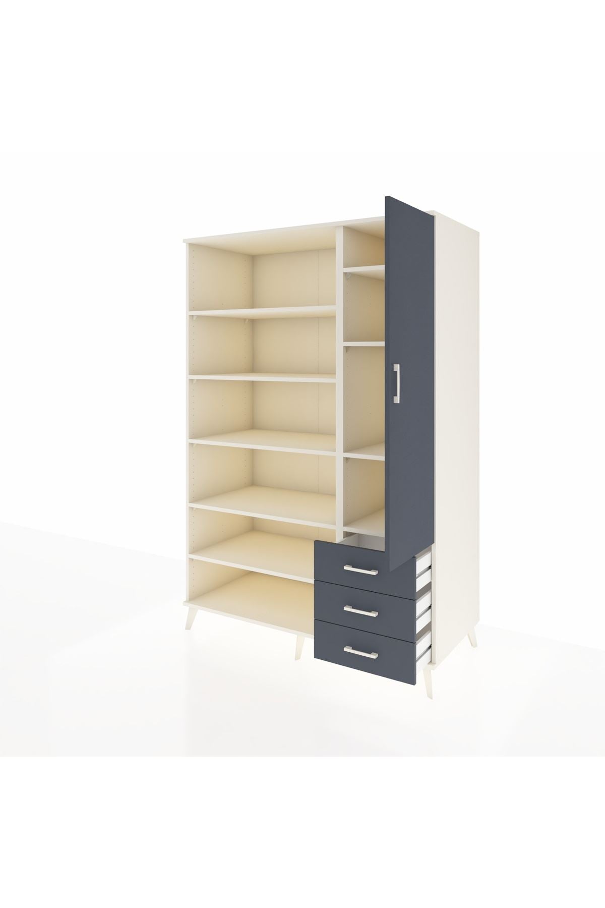 Kronos Dolap 9 Raflı 3 Çekmeceli Tek Kapaklı 132x59x195 Aytaşı-Antrasit/Antrasit