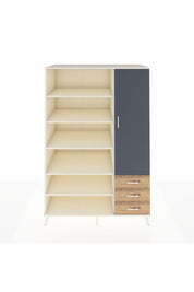 Kronos Dolap 9 Raflı 3 Çekmeceli Tek Kapaklı 132x59x195 Aytaşı-Antrasit/Çam