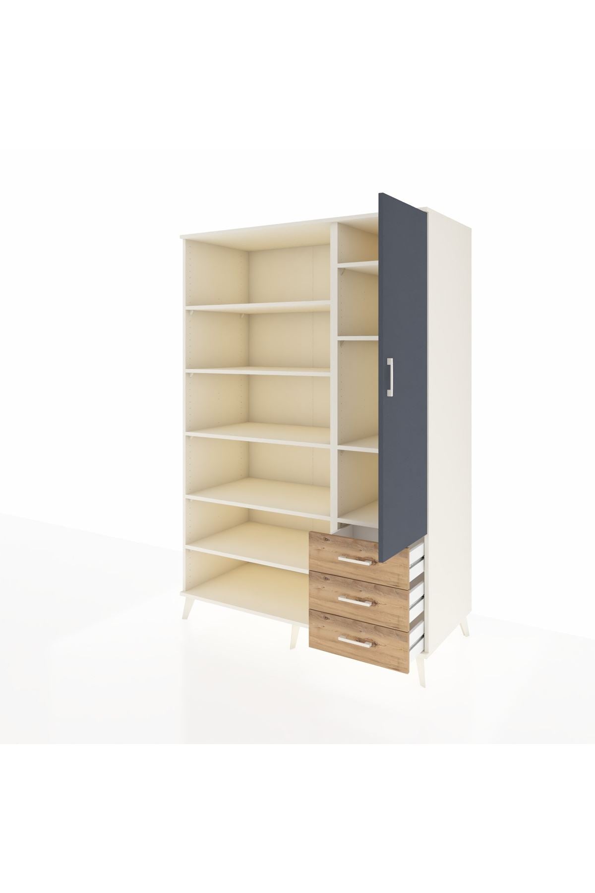 Kronos Dolap 9 Raflı 3 Çekmeceli Tek Kapaklı 132x59x195 Aytaşı-Antrasit/Çam