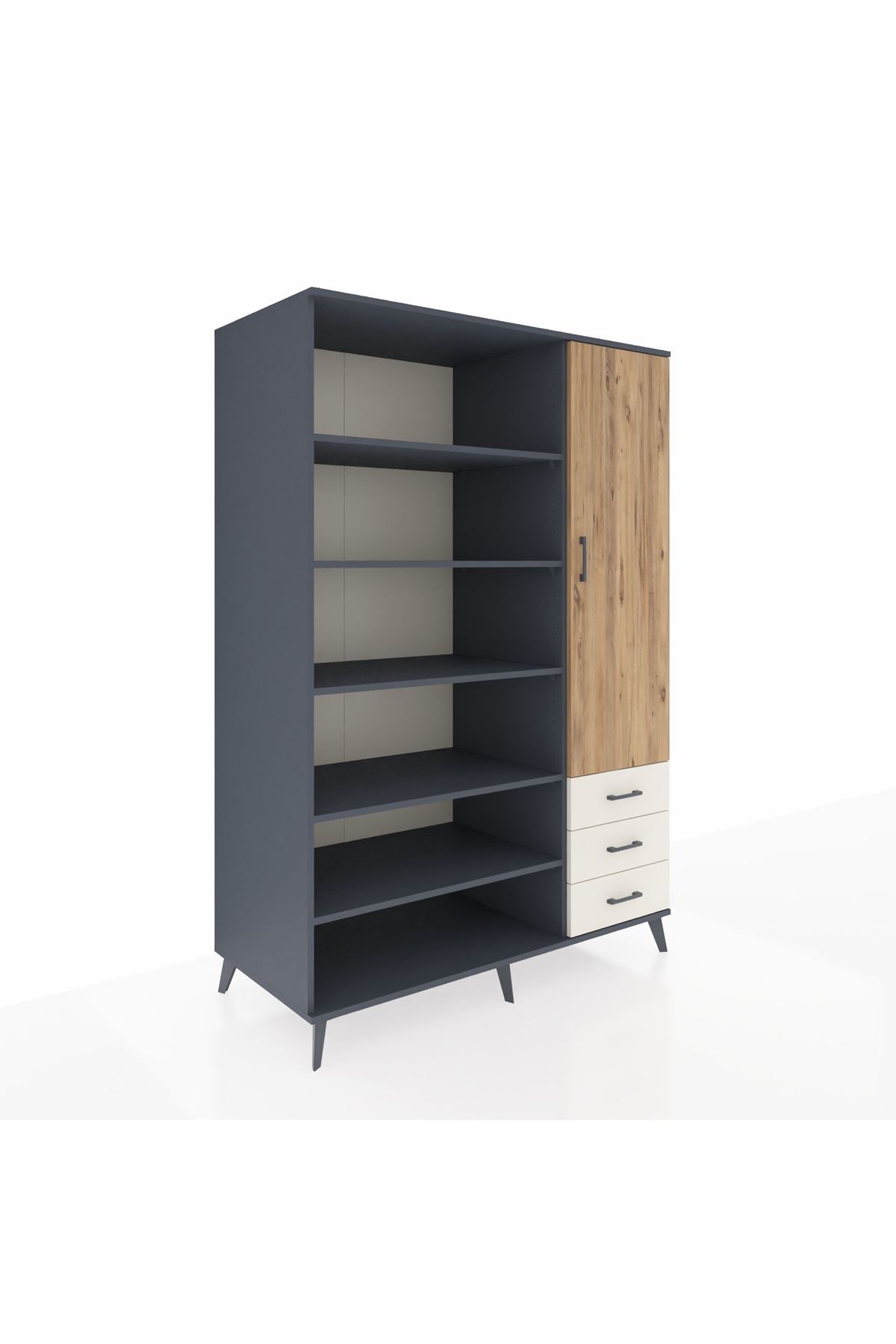 Kronos Dolap 9 Raflı 3 Çekmeceli Tek Kapaklı 132x59x195 Antrasit-Çam/Aytaşı