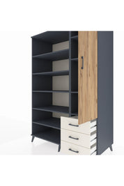 Kronos Dolap 9 Raflı 3 Çekmeceli Tek Kapaklı 132x59x195 Antrasit-Çam/Aytaşı