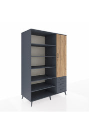 Kronos Dolap 9 Raflı 3 Çekmeceli Tek Kapaklı 132x59x195 Antrasit-Çam/Antrasit