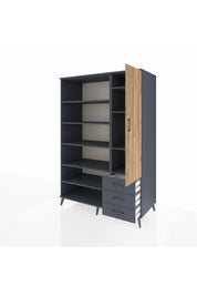 Kronos Dolap 9 Raflı 3 Çekmeceli Tek Kapaklı 132x59x195 Antrasit-Çam/Antrasit