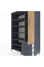 Kronos Dolap 9 Raflı 3 Çekmeceli Tek Kapaklı 132x59x195 Antrasit-Çam/Antrasit