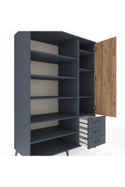 Kronos Dolap 9 Raflı 3 Çekmeceli Tek Kapaklı 132x59x195 Antrasit-Çam/Antrasit
