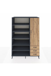 Kronos Dolap 9 Raflı 3 Çekmeceli Tek Kapaklı 132x59x195 Antrasit-Çam/Çam
