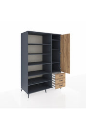 Kronos Dolap 9 Raflı 3 Çekmeceli Tek Kapaklı 132x59x195 Antrasit-Çam/Çam