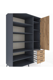 Kronos Dolap 9 Raflı 3 Çekmeceli Tek Kapaklı 132x59x195 Antrasit-Çam/Çam
