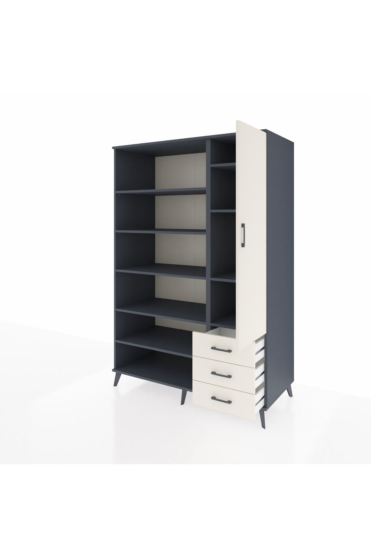Kronos Dolap 9 Raflı 3 Çekmeceli Tek Kapaklı 132x59x195 Antrasit-Aytaşı/Aytaşı