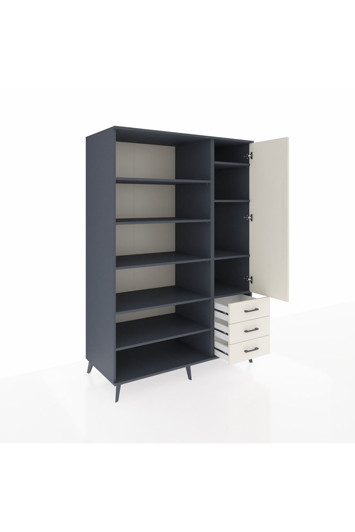 Kronos Dolap 9 Raflı 3 Çekmeceli Tek Kapaklı 132x59x195 Antrasit-Aytaşı/Aytaşı