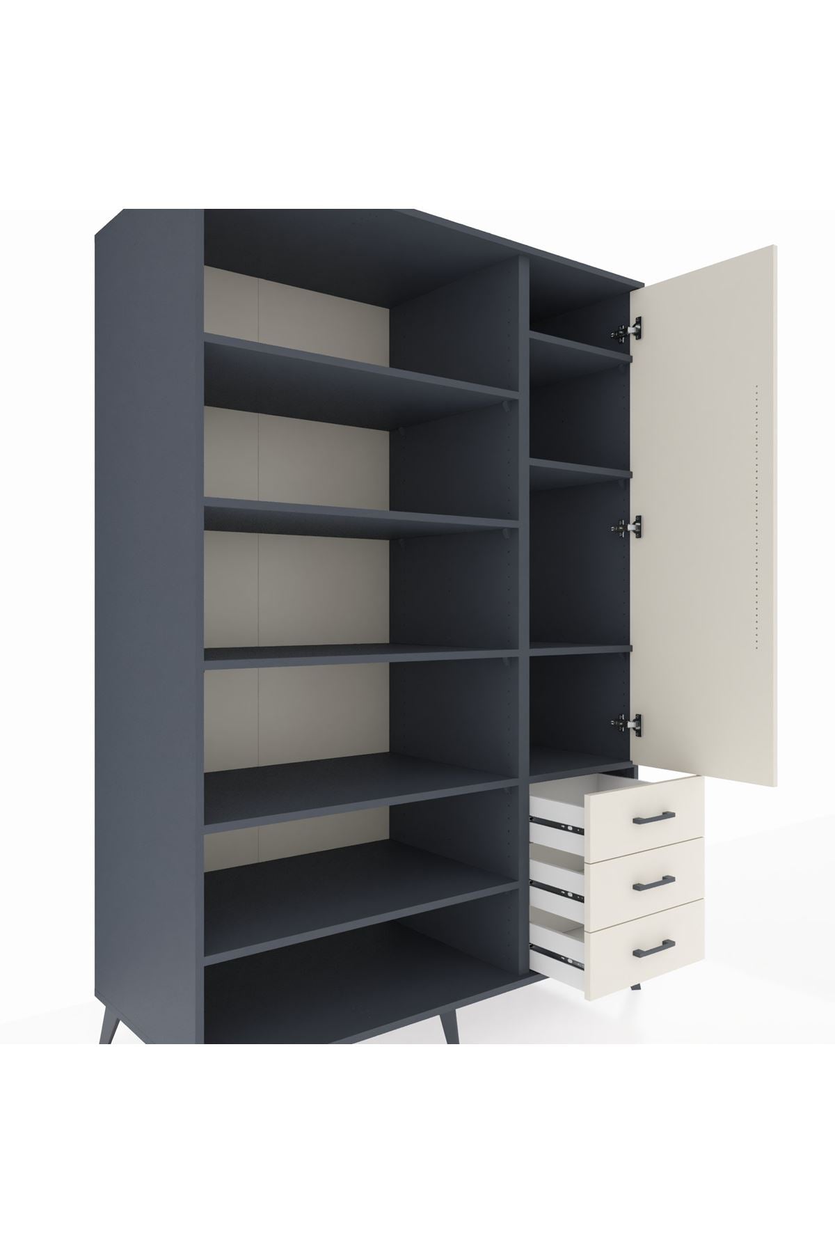 Kronos Dolap 9 Raflı 3 Çekmeceli Tek Kapaklı 132x59x195 Antrasit-Aytaşı/Aytaşı