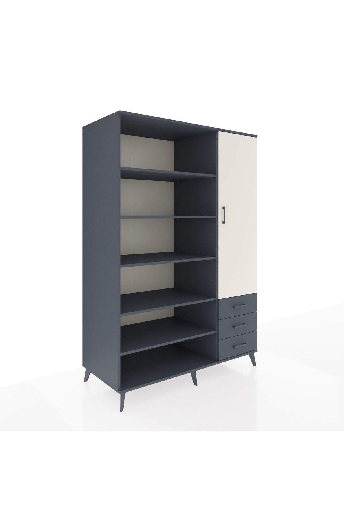 Kronos Dolap 9 Raflı 3 Çekmeceli Tek Kapaklı 132x59x195 Antrasit-Aytaşı/Antrasit