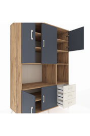 Kronos Dolap 9 Raflı 3 Çekmeceli 5 Kapaklı 132x59x195 Çam-Antrasit/Aytaşı