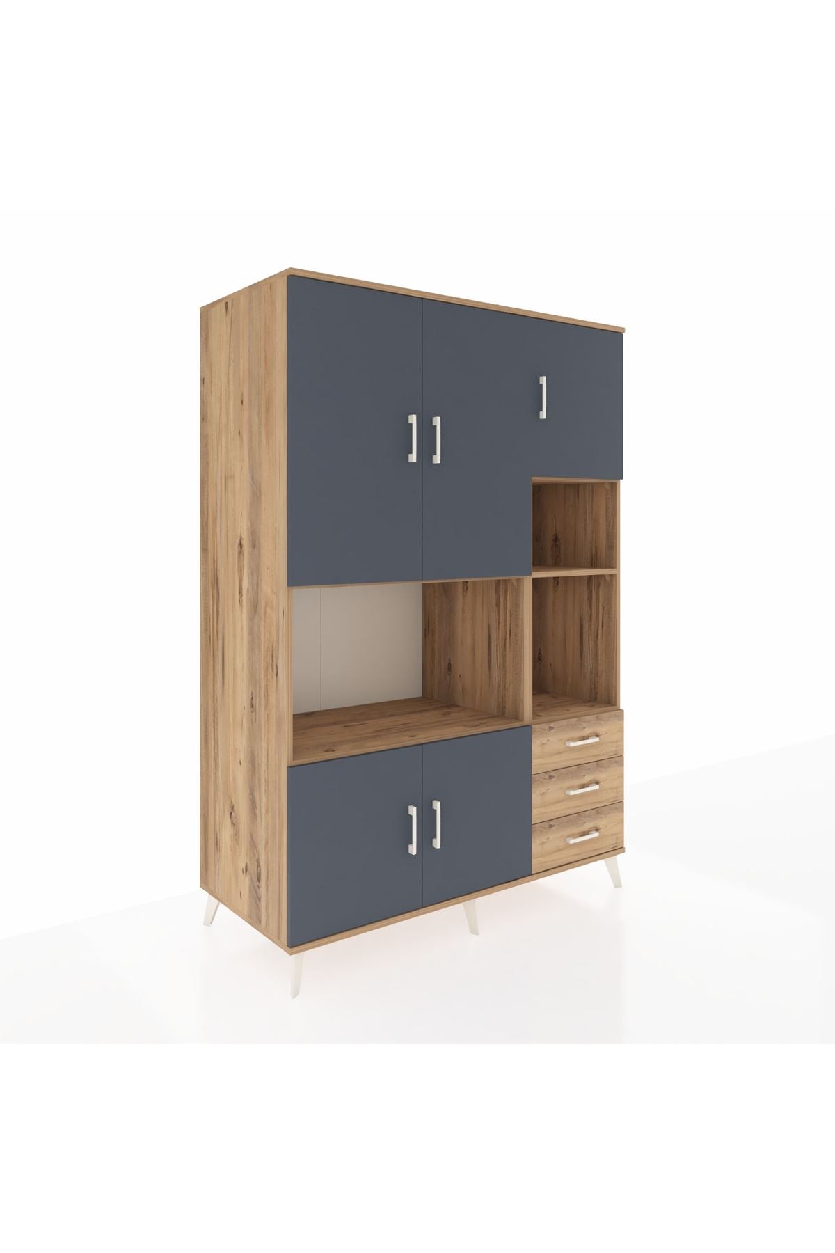 Kronos Dolap 9 Raflı 3 Çekmeceli 5 Kapaklı 132x59x195 Çam-Antrasit/Çam