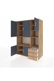 Kronos Dolap 9 Raflı 3 Çekmeceli 5 Kapaklı 132x59x195 Çam-Antrasit/Çam