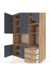 Kronos Dolap 9 Raflı 3 Çekmeceli 5 Kapaklı 132x59x195 Çam-Antrasit/Çam