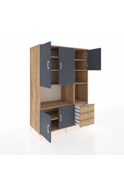 Kronos Dolap 9 Raflı 3 Çekmeceli 5 Kapaklı 132x59x195 Çam-Antrasit/Çam