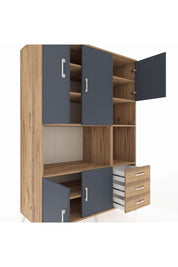 Kronos Dolap 9 Raflı 3 Çekmeceli 5 Kapaklı 132x59x195 Çam-Antrasit/Çam