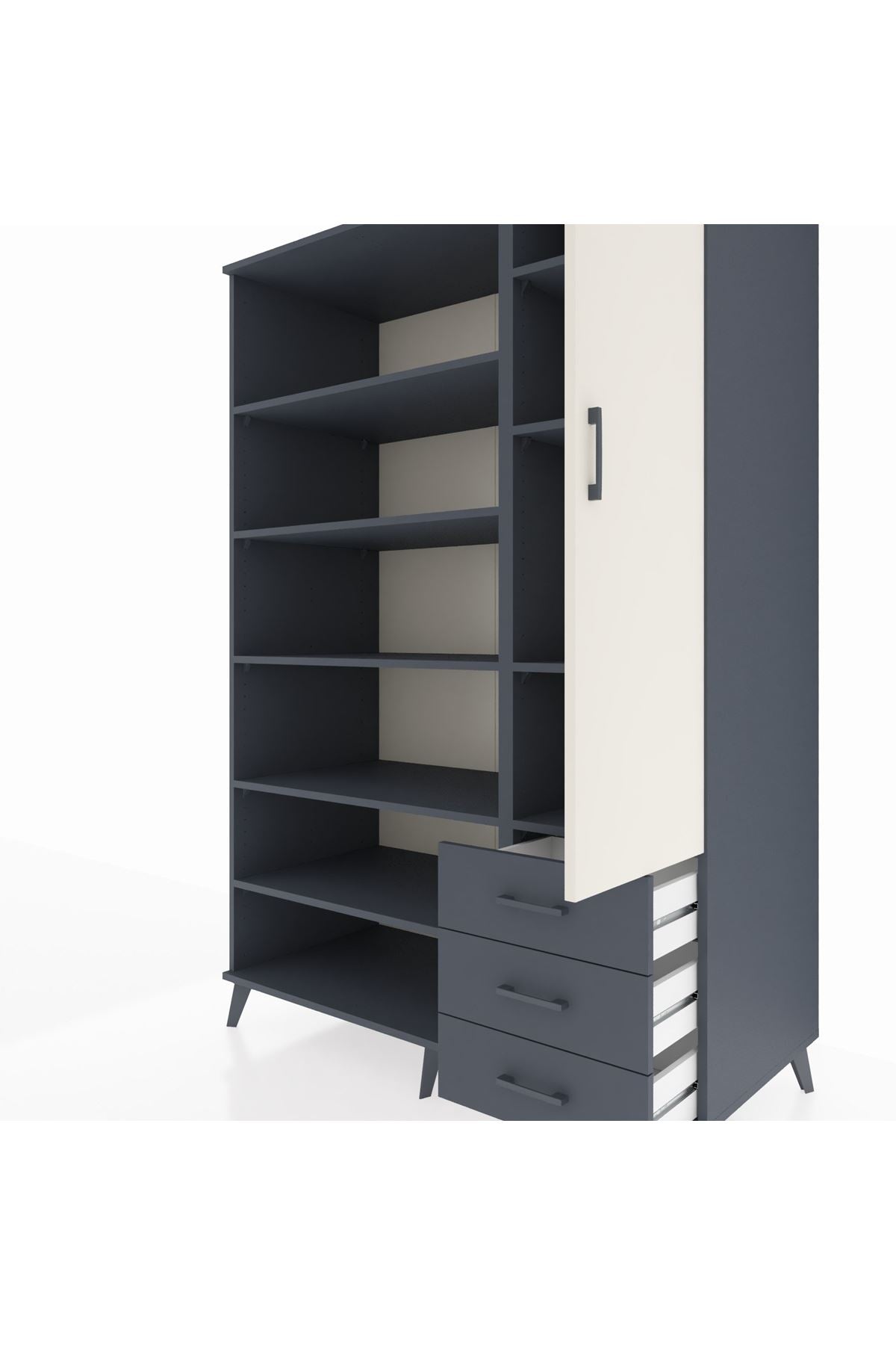 Kronos Dolap 9 Raflı 3 Çekmeceli Tek Kapaklı 132x59x195 Antrasit-Aytaşı/Antrasit