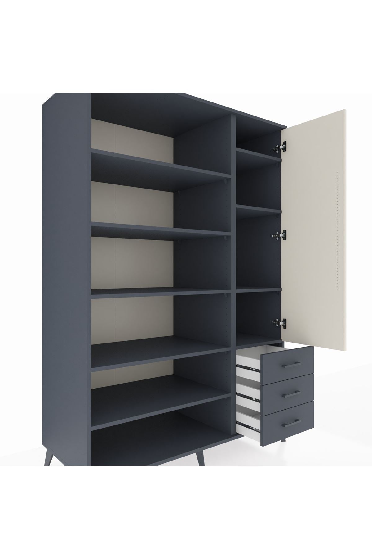 Kronos Dolap 9 Raflı 3 Çekmeceli Tek Kapaklı 132x59x195 Antrasit-Aytaşı/Antrasit