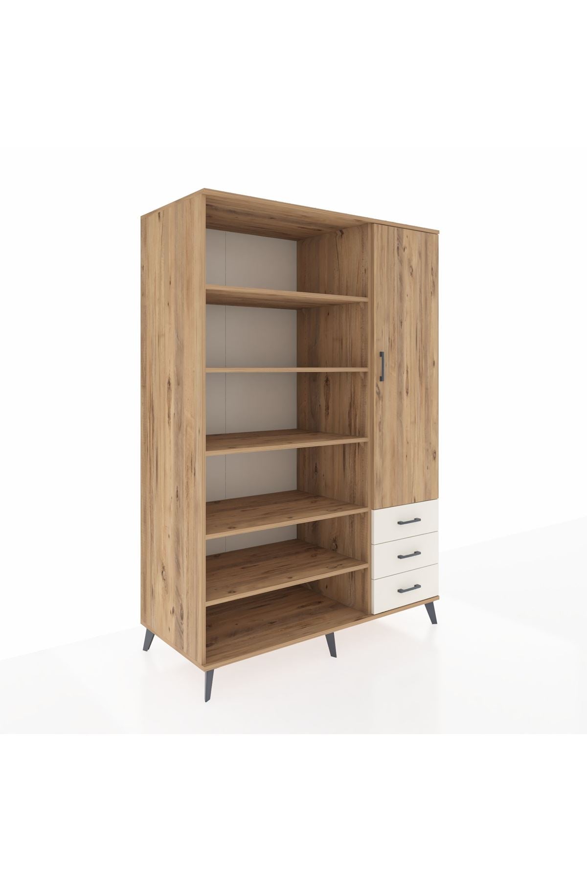 Kronos Dolap 9 Raflı 3 Çekmeceli Tek Kapaklı  132x59x195 Çam-Çam/Aytaşı