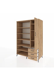Kronos Dolap 9 Raflı 3 Çekmeceli Tek Kapaklı  132x59x195 Çam-Çam/Çam