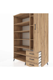 Kronos Dolap 9 Raflı 3 Çekmeceli Tek Kapaklı  132x59x195 Çam-Çam/Çam