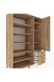 Kronos Dolap 9 Raflı 3 Çekmeceli Tek Kapaklı  132x59x195 Çam-Çam/Çam