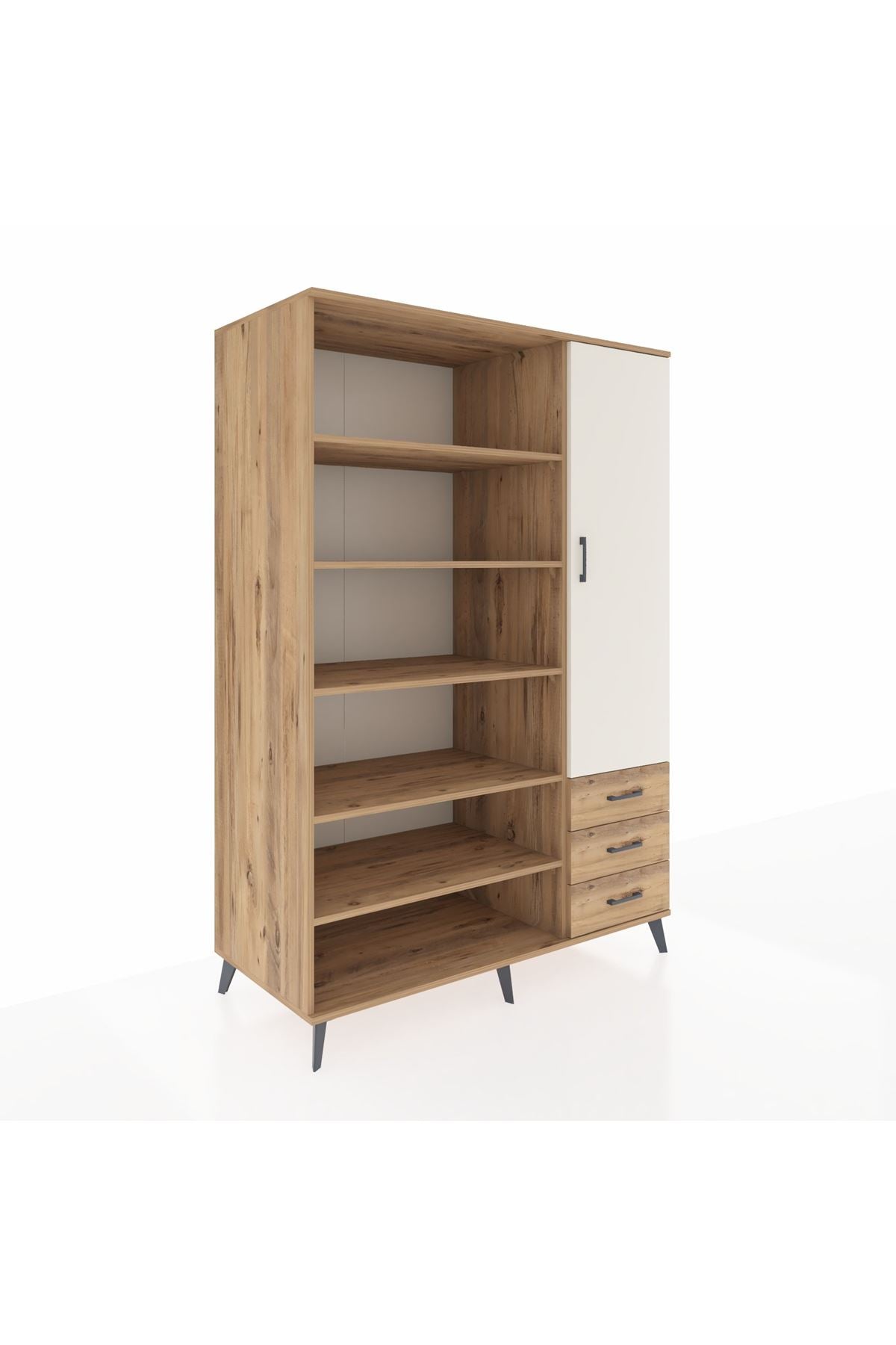Kronos Dolap 9 Raflı 3 Çekmeceli Tek Kapaklı  132x59x195 Çam-Aytaşı/Çam