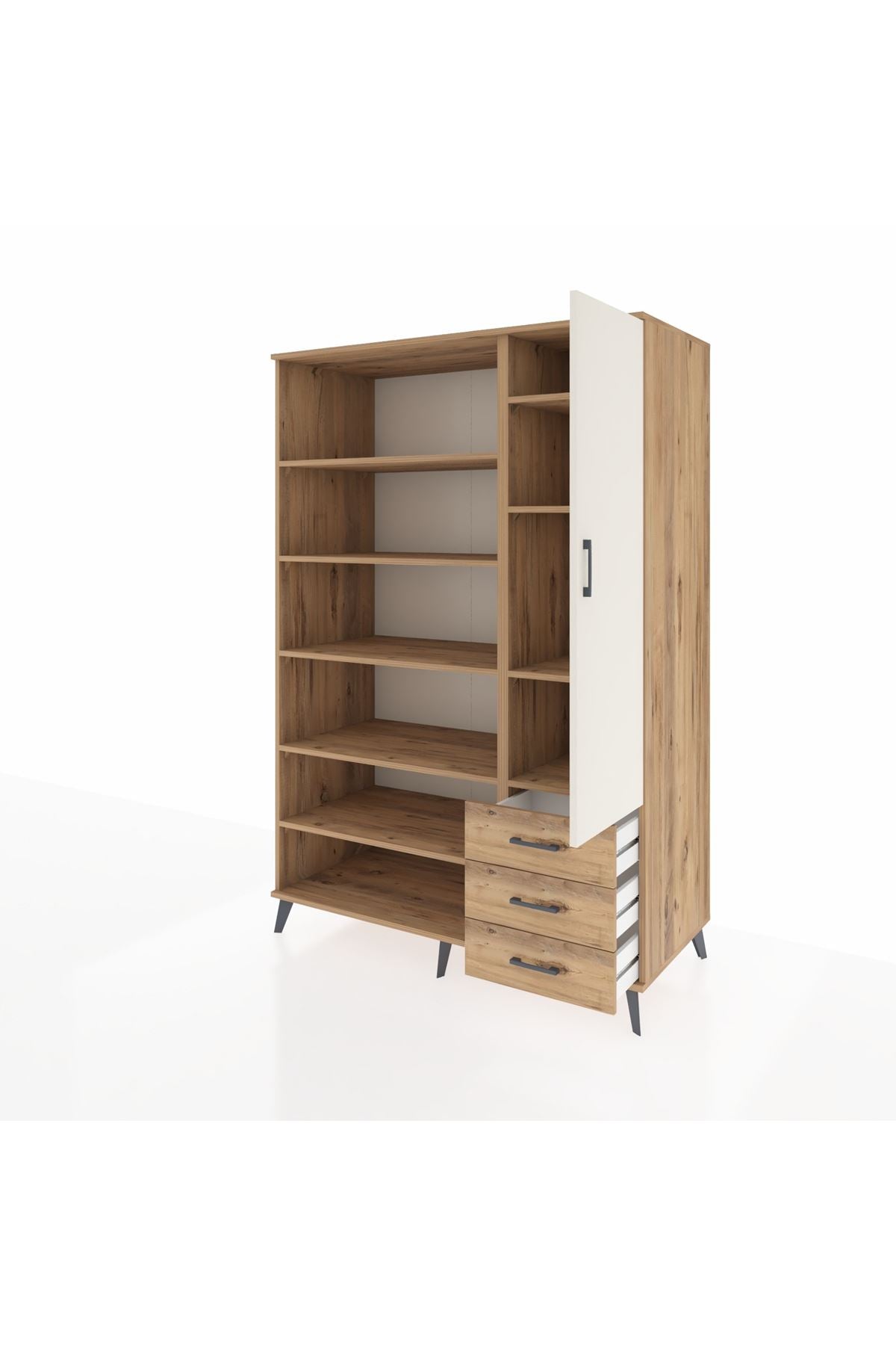 Kronos Dolap 9 Raflı 3 Çekmeceli Tek Kapaklı  132x59x195 Çam-Aytaşı/Çam