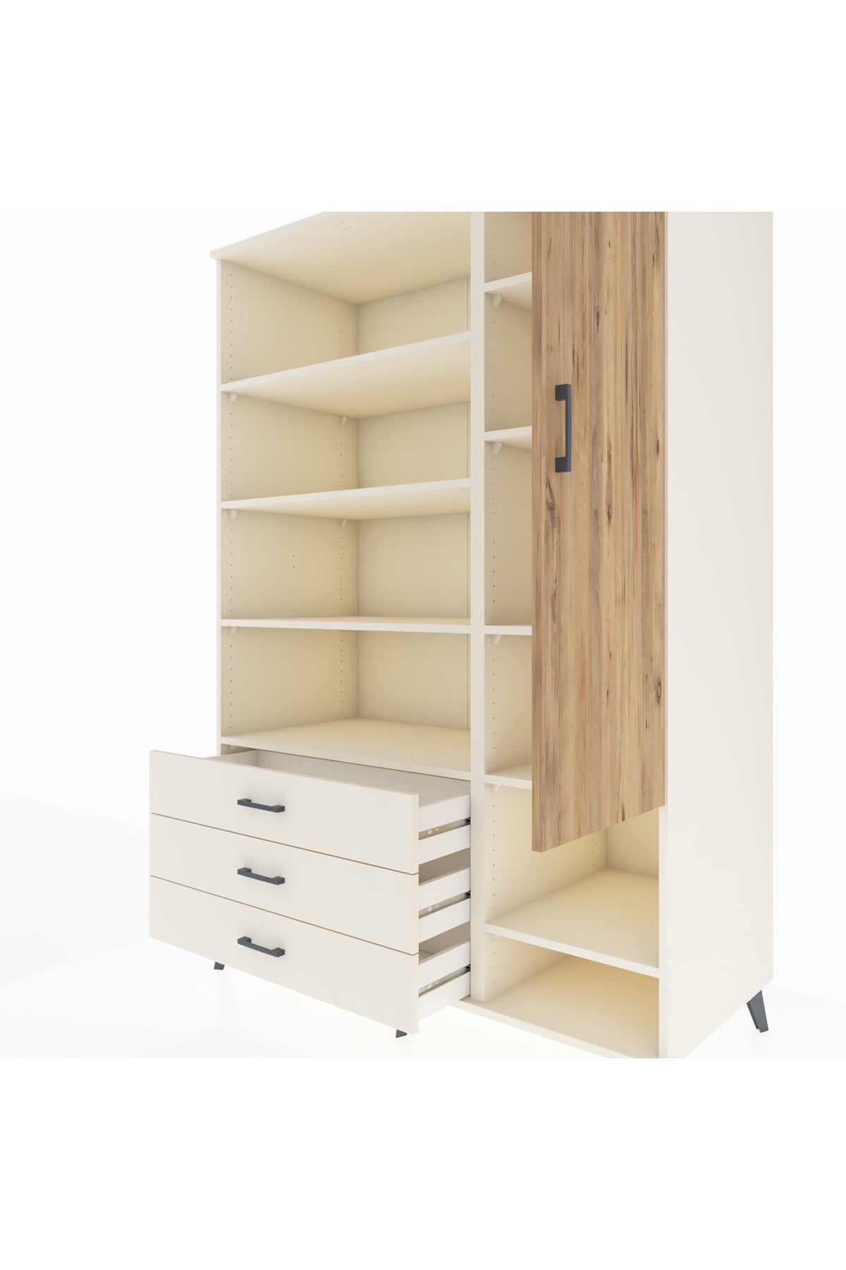 Kronos Dolap 9 Raflı 3 Çekmeceli Tek Kapaklı  132x59x195 Aytaşı-Çam/Aytaşı