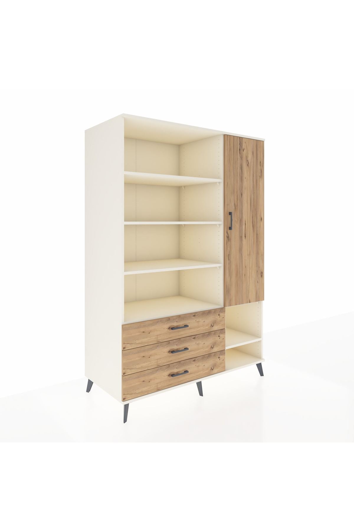 Kronos Dolap 9 Raflı 3 Çekmeceli Tek Kapaklı  132x59x195 Aytaşı-Çam/Çam