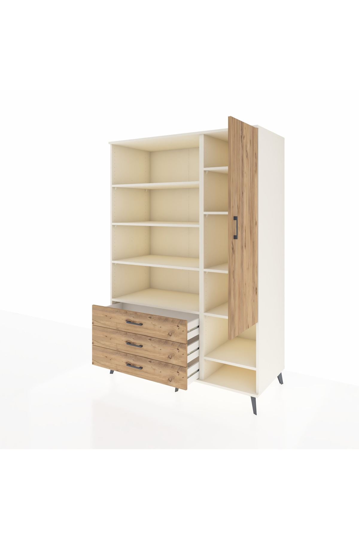 Kronos Dolap 9 Raflı 3 Çekmeceli Tek Kapaklı  132x59x195 Aytaşı-Çam/Çam