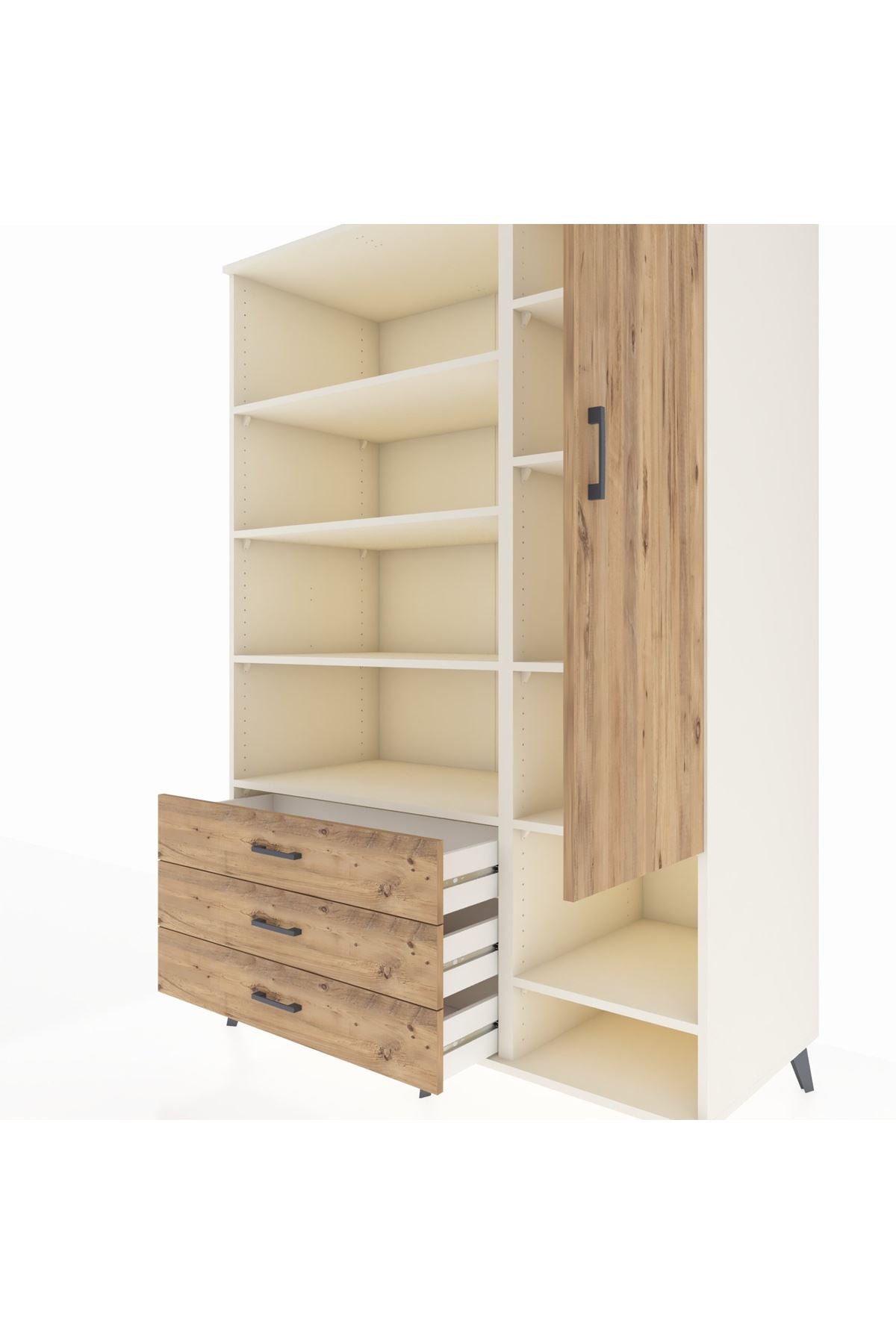 Kronos Dolap 9 Raflı 3 Çekmeceli Tek Kapaklı  132x59x195 Aytaşı-Çam/Çam