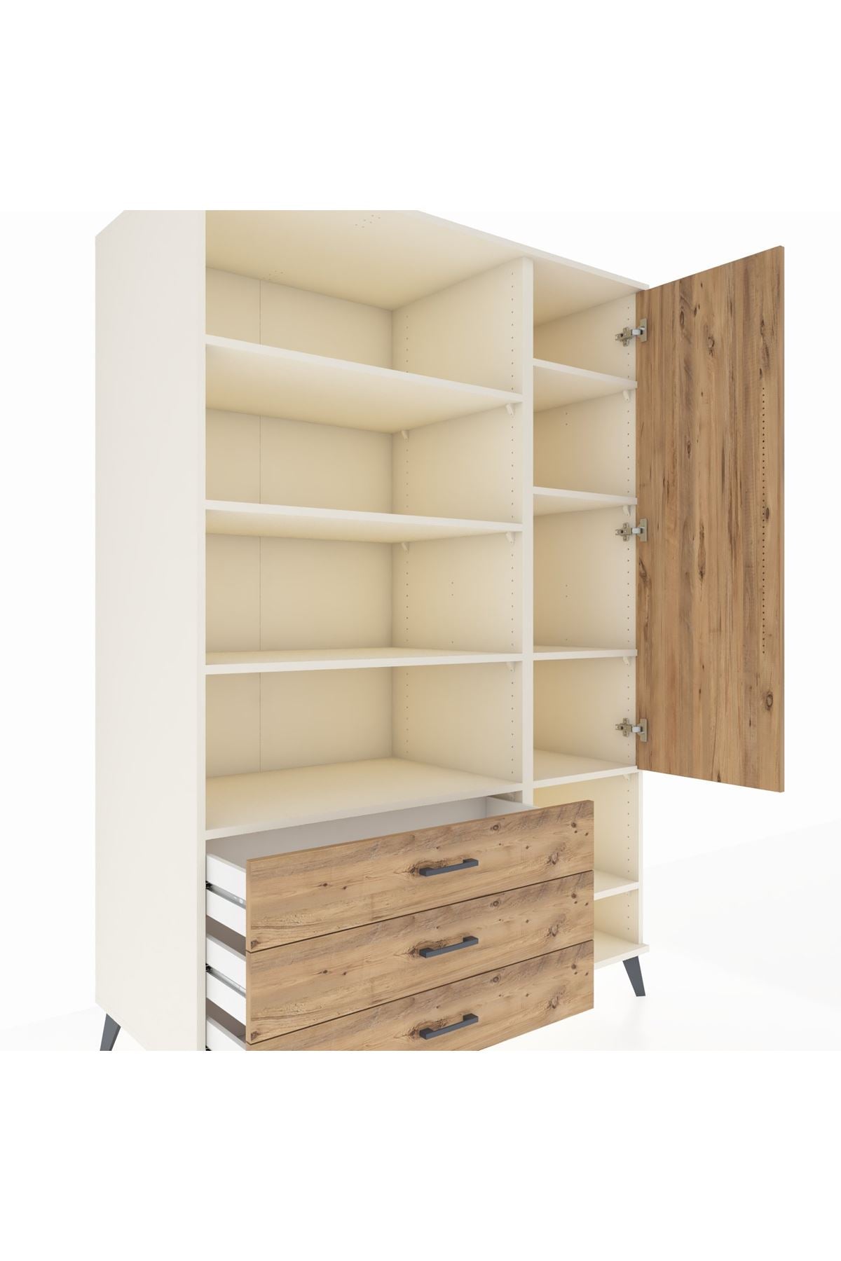 Kronos Dolap 9 Raflı 3 Çekmeceli Tek Kapaklı  132x59x195 Aytaşı-Çam/Çam